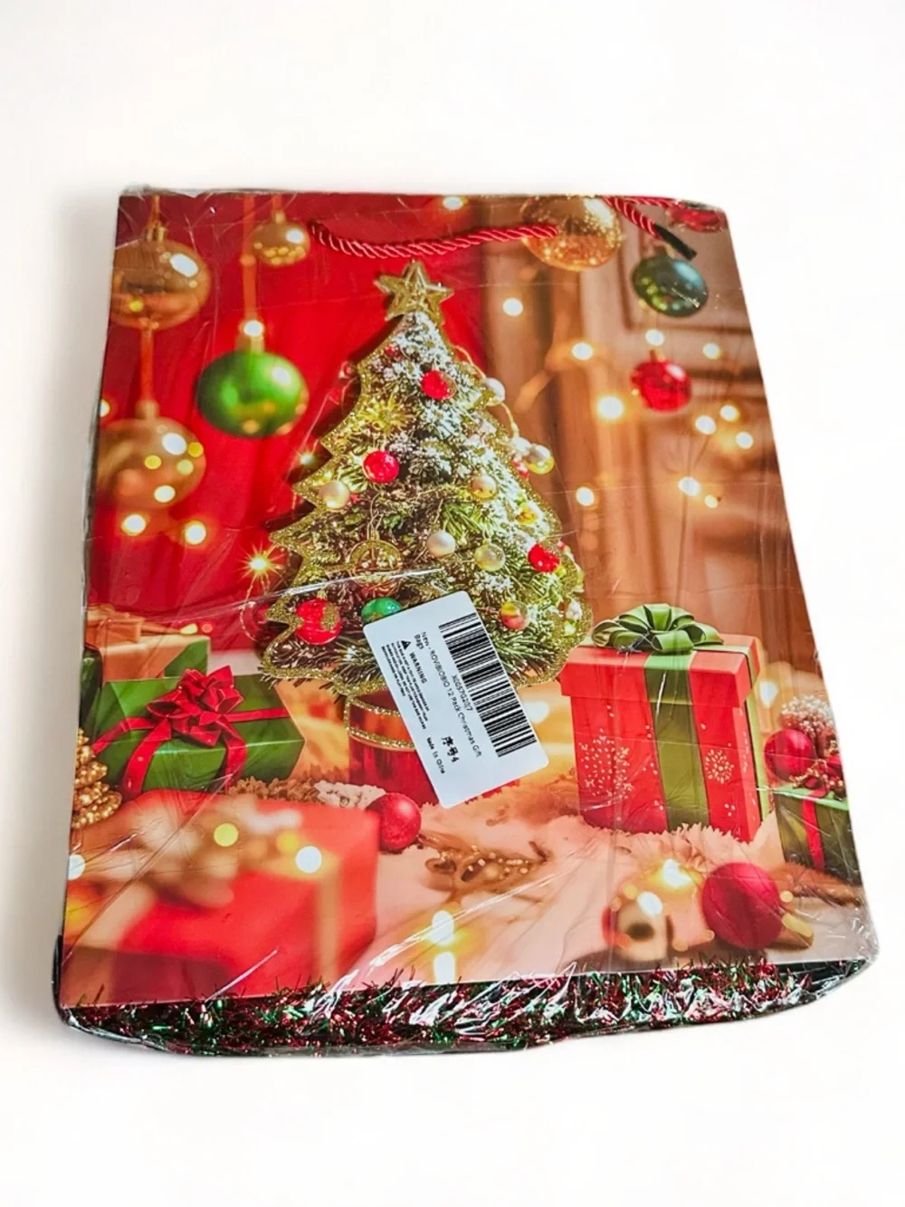 Festive Red Christmas Gift Bags with Raised 3D Appliqué